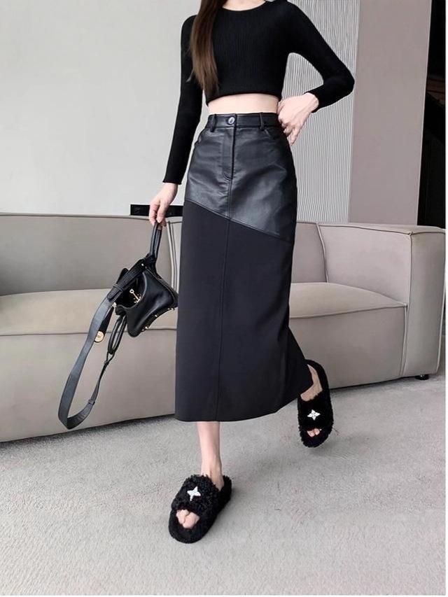 High-End Mid-Length PU Leather A-Line Midi Skirt, Autumn/Winter 2025 Fashion