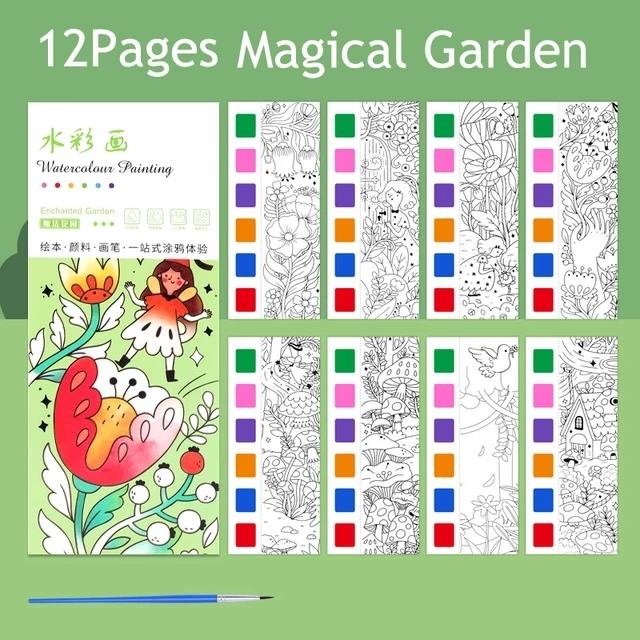 Portable Watercolor Painting Book 12 Sheets Coloring Book With Paint Brush Gouache Book Kids Graffiti Picture Drawing Toys