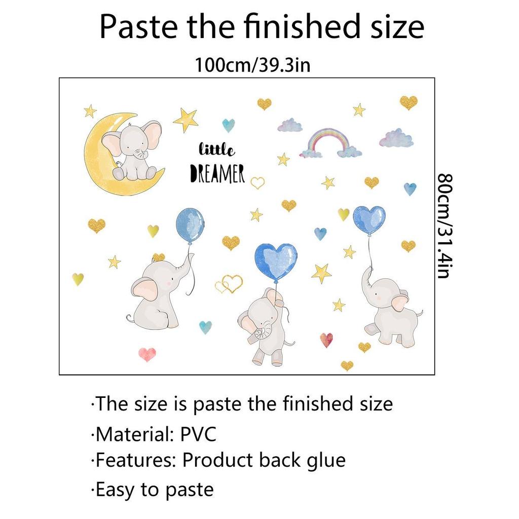 New Cartoon Baby Elephant Balloon Rainbow Wall Stickers Children's Room Living Room Bedroom Background Decorative Wall Paper