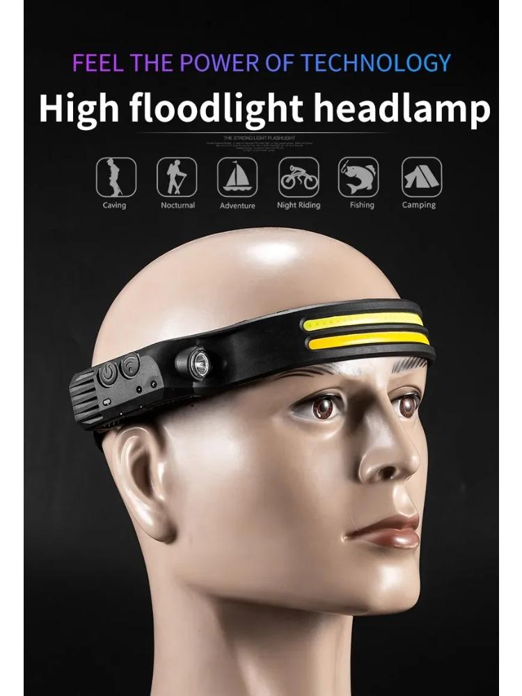LED COB Induction Headlamp Built-in Battery Sensor Head Flashlight USB Rechargeable 5 Lighting Modes Waterproof Headlight