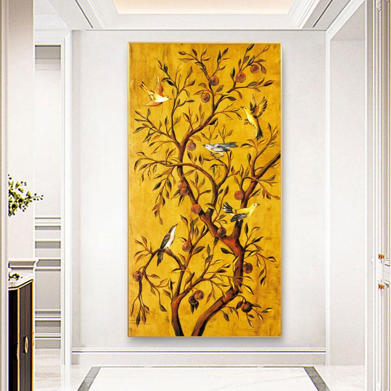 Chinese Japanese Style Tree Rich Tree Decorative Painting Birds Prints for Entrance Decor Canvas Wall Art Garden of Eden Posters