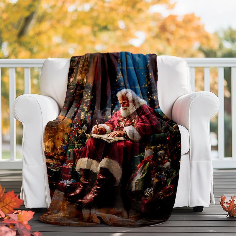 Christmas Santa Claus Theme Printed Blanket - Perfect for Couch, Bed, Travel & Outdoor Use | Machine Washable, Cozy & Durable.