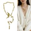 Elegant Gold Plated Peace Bird Charm Sweater Chain 80cm Length Retro Long Necklace Jewelry For Layering Outfits