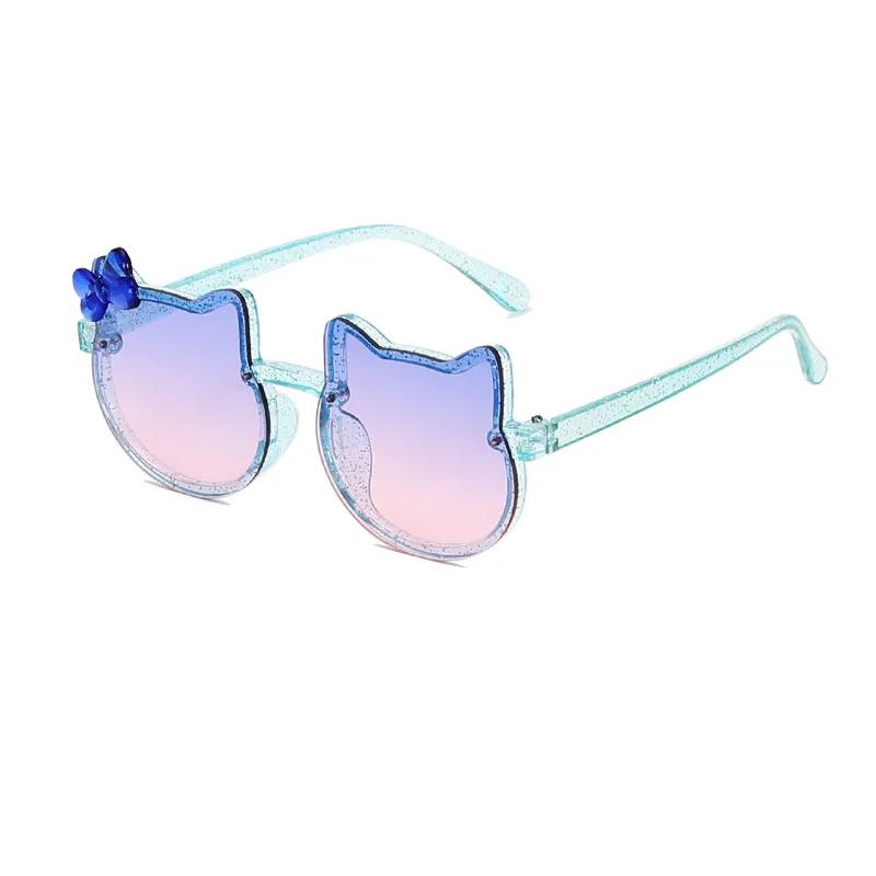 New Kids Cartoon Sunglasses Cat Eye Bowknot Ocean Color Sun Glasses Girls Boy Children Outdoor Round Polarized UV400 Eyewear