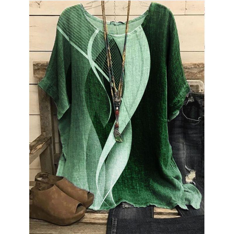 Printed round Neck Neck Casual Loose Top Print round Neck Top Women