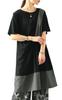 La Color Gathered Design Dress for Flattering Free Black X [sawa Á Mode] Two-tone Scheme, Women. Short-sleeved, Monochrome, Asymmetrical, Fit, Casual,