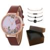 Stylish And Simple Rose Face Leather Belt Watch Female Pu Belt Quartz Lady Watch Watch Bracelet Set Female
