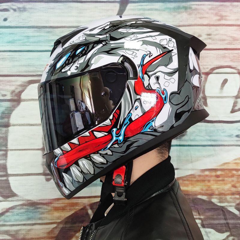 LVS Full Face Motorcycle Helmet Men Women Racing Style Glossy Colorful Design DOT Approved Size S M L XL