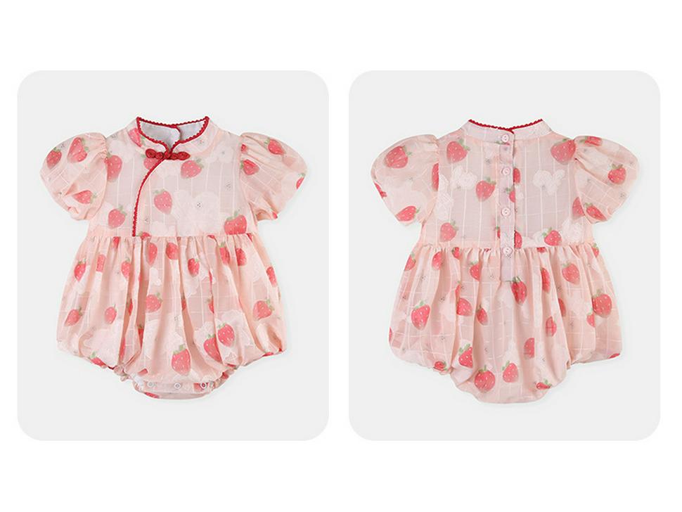 Summer 2025 Strawberry Print Baby Romper - One-Year-Old Girl's Triangle Crawling Onesie