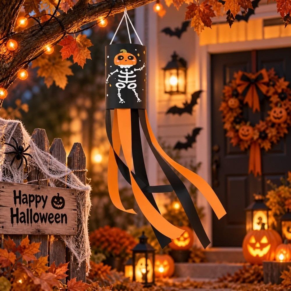 Spooky Halloween Windsock Flag Skeleton Windpipe Flag Funny Wind Sock Front Porch