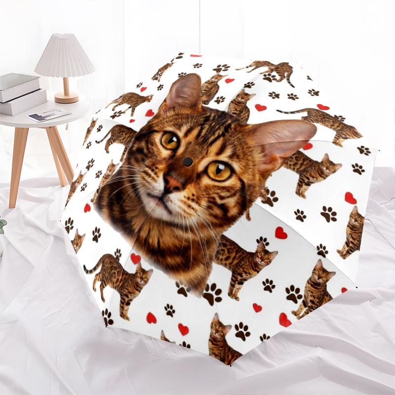 1 Stück Automatischer Faltregenschirm - Süßes Katzen-Hasen-Muster, Tragbares & Faltbares Design mit 8 Speichen, Weihnachts-Geburtstagsgeschenke