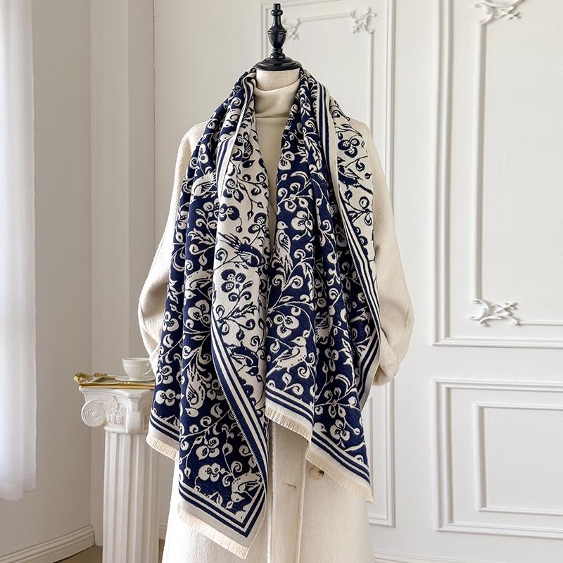 New Elegance Two-Sided Jacquard Scarf Pashmina Cashmere Soft Warm Fringe Pashmina Shawl Winter Coldproof Windproof Blanket