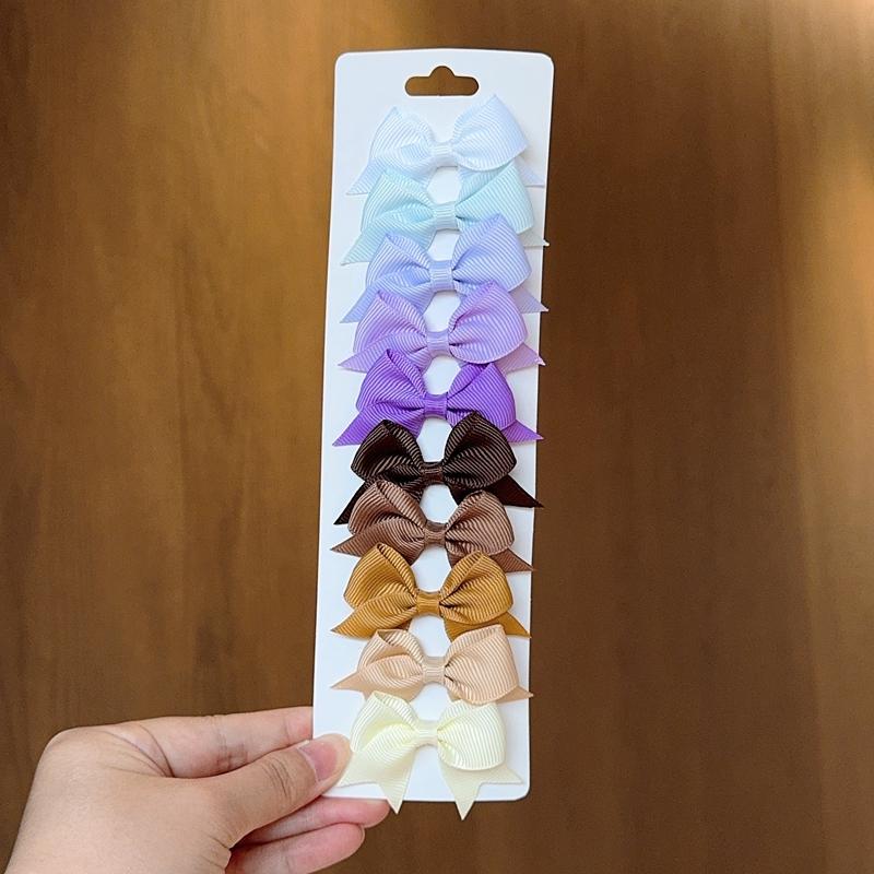 10Pcs/set Solid BB Hair Clips For Cute Girls Ribbon Bowknots Boutique Barrettes Hairpins Headwear Kids Hair Accessories Gifts