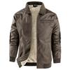 Men's Solid Color Zipper Pocket Work Jacket Men's Casual Trucker Fleece Jacket