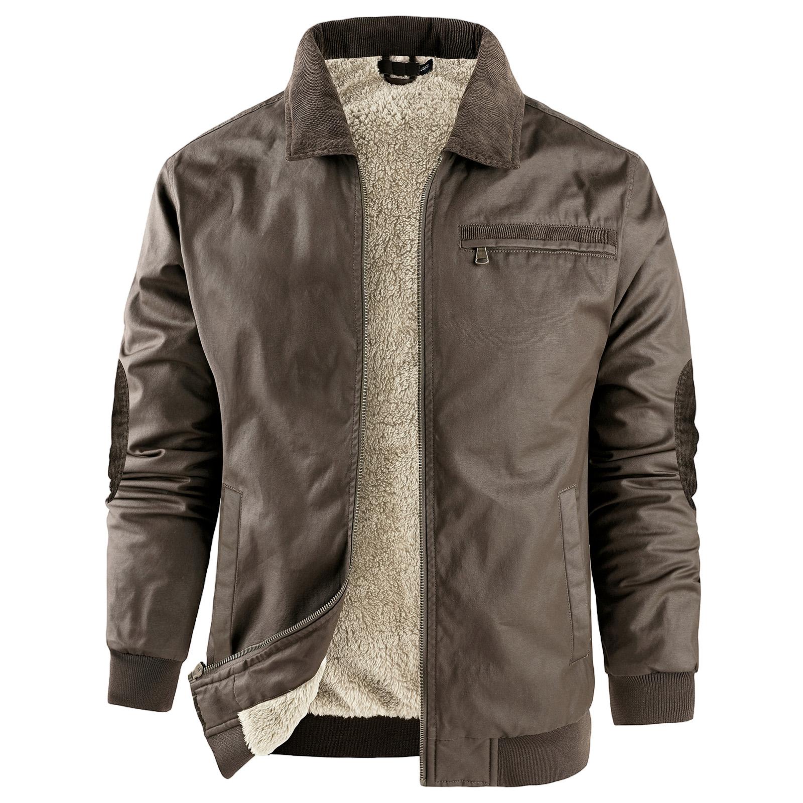 

Мужская однотонная рабочая куртка с карманом на молнии, мужская повседневная флисовая куртка-тракер M коричневый