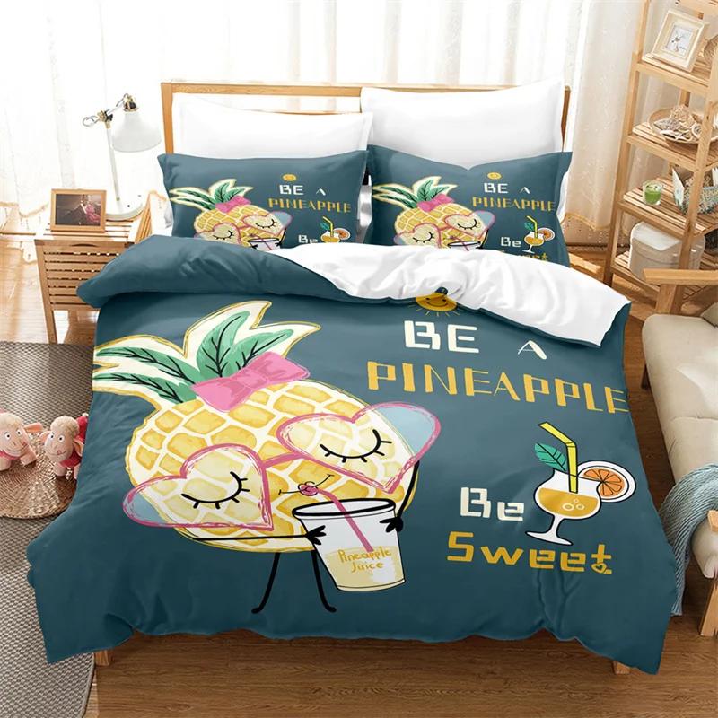 Cartoon Fruit Duvet Cover Tropical Avocado Bedding Set Microfiber Comforter Cover King For Kids Teen Room Decor Birthday Present