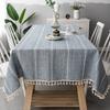 Nordic Christmas Tablecloth Striped Embroidery Flower Tablecloth Cotton Art Hotel Household Tea Table Cloth Pad
