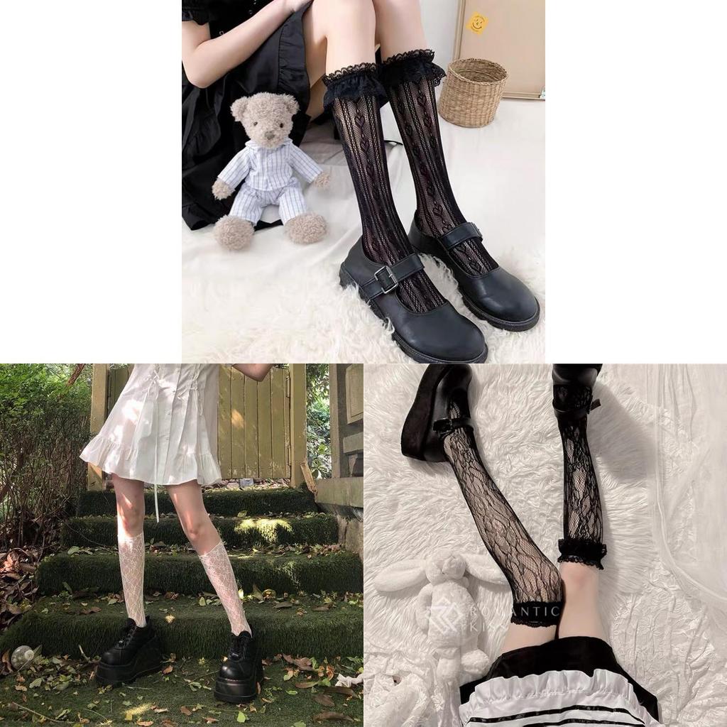 Lolita Lace Knee High Socks With Breathable Nylon For Girls And Teens