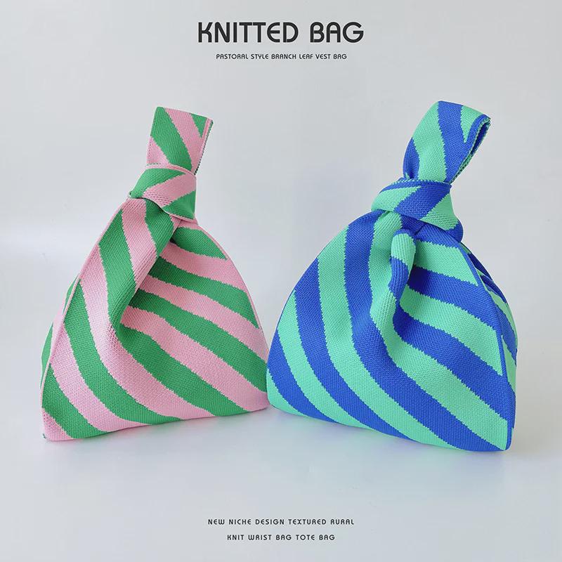 Stylish Contrast Color Twill Knit Shoulder Bag – Versatile, Spacious, Trendy for Students