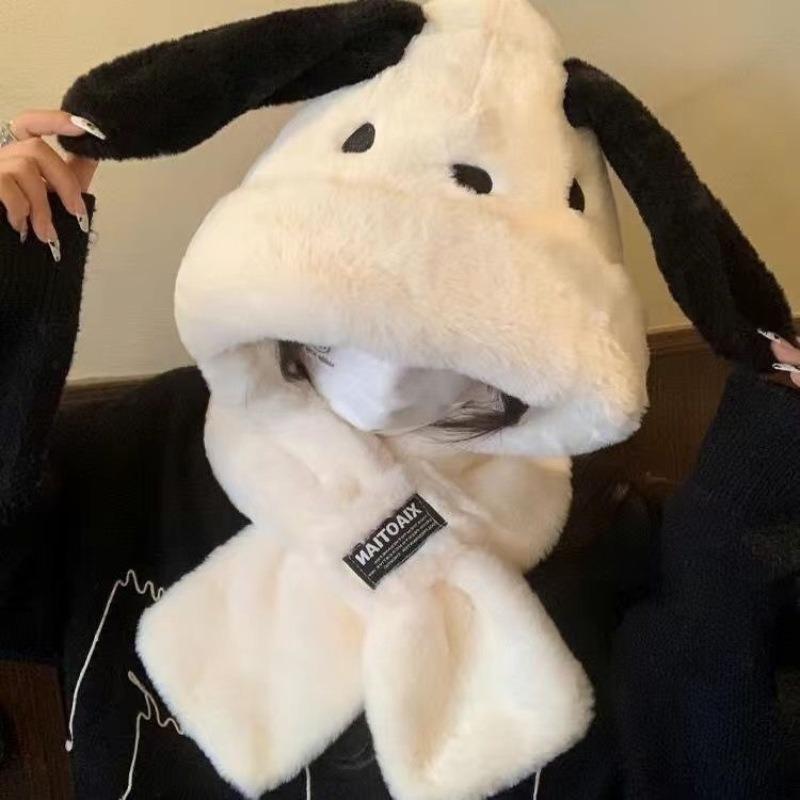 Hat scarf two-piece set cute cartoon big ears puppy winter ear hat integrated cycling warm and wind-resistant
