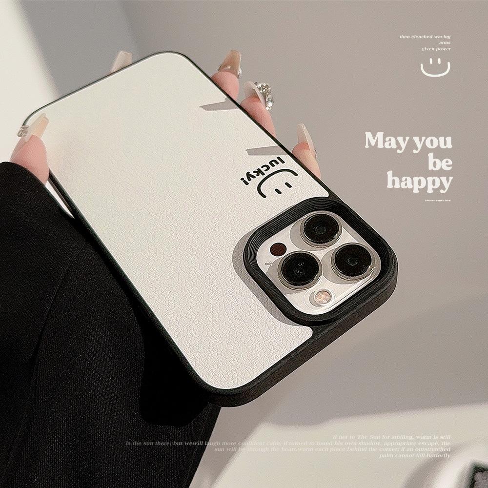 Smiley Apple Phone Case 14pro Max Lambskin 11 Suitable for IPhone 16 Personality Simple 15 Anti Fall