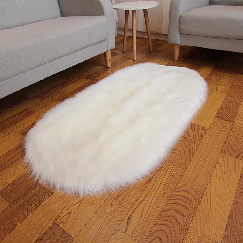 

Овальный ковер Плюшевый ковер Гостиная Мягкий ковер Комната Спальня Коврик для дивана Журнальный столик Напольный коврик 60*120cm белый