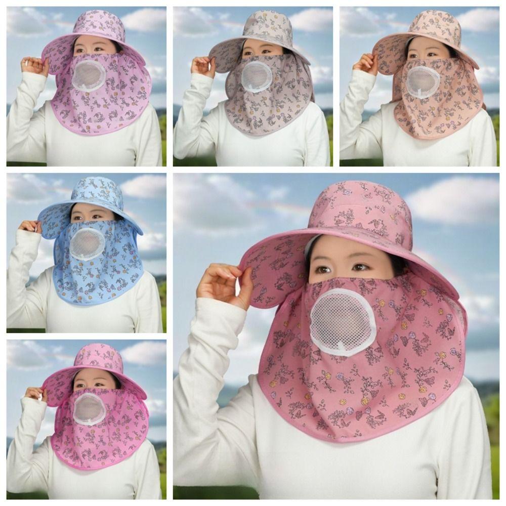 Floral Picking Tea Hat With Mask Neck Protection Hat Retro Sunshade Shawl Cap  Travel