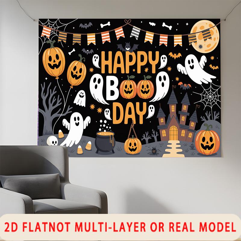 Party Backdrop Halloween Castle Flat Spooky Pumpkin Ghosts Witches Parties Birthdays Event Photo Background Front Door Decor