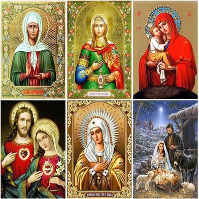Pictură cu diamant DIY Maria Broderie cu diamant Religie Cusatura de cruce Strass Full Round Drill Rășină Artă Decor acasă Cadou