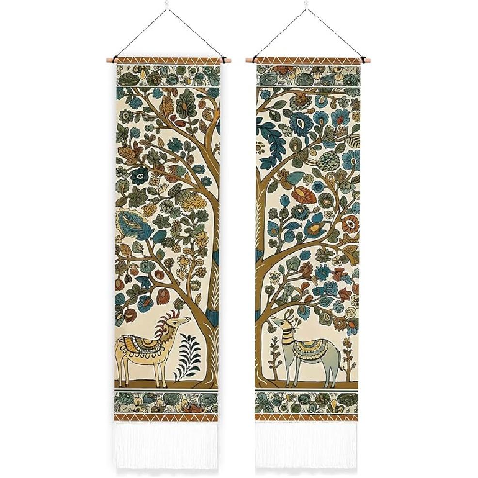 PLIGREAT 2 Pack Mysterious Art Mushroom Tapestry Vertical Boho Sun Moon Wall Hanging with Tassels Aesthetic Wall Tapestry for Bedroom Bathroom Living Blue and Yellow