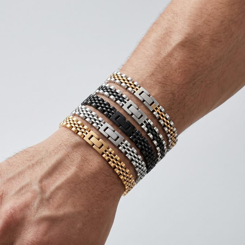 Heren RVS 5-delige schakelarmband voor Man Vrouw Sieraden Waterdicht Cadeaus Armbanden 8MM Breedte Horlogeband Stijl