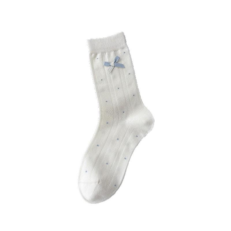 White Bow-knit Socks - Mid-calf Length, Suitable for Sports, Odor-resistant and Sweat-absorbent, Suitable for Spring, Autumn and Winter for Girls.