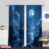 Flat Printing Window Curtains Moonlit Ship Polyester Without Electricity Family Party Decoration Suitable Home Curtain Set Of 2 Made Washable