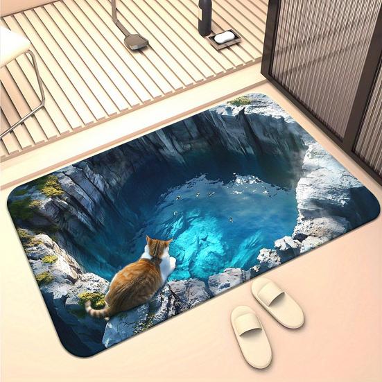 Floor Mat 3D Optical Illusion Bottom Crystal Velvet Non-Slip Rug with Anti-Slip Soft Floor Cushion Easy