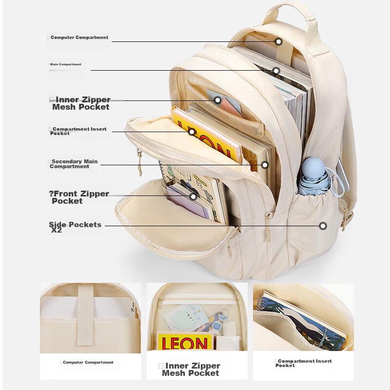 V.NINE Backpack for Middle And High School Students, Unisex Shoulder Bag for Grades 4-6, Large Capacity