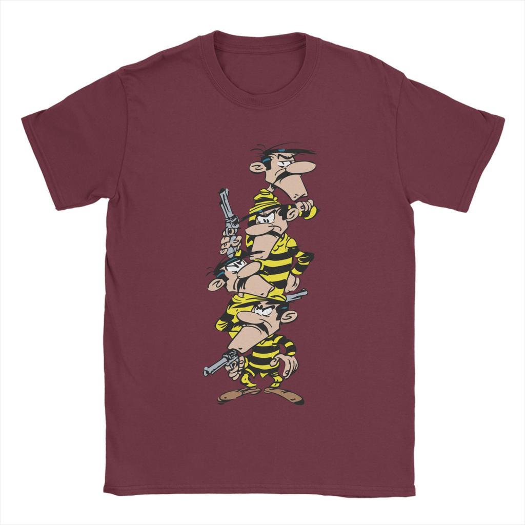 Lucky Luke Dalton Brothers T Shirt for Men 100 Cotton Leisure TShirt Crewneck Tee Shirt Short Sleeve Clothing Graphic Printed