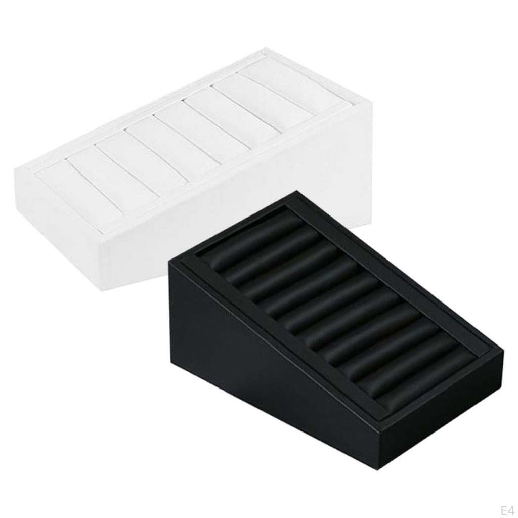 Leather Rings Display Tray Jewelry Organizer Case Showcase 7 Slots Stand for Exhibitions Bedroom