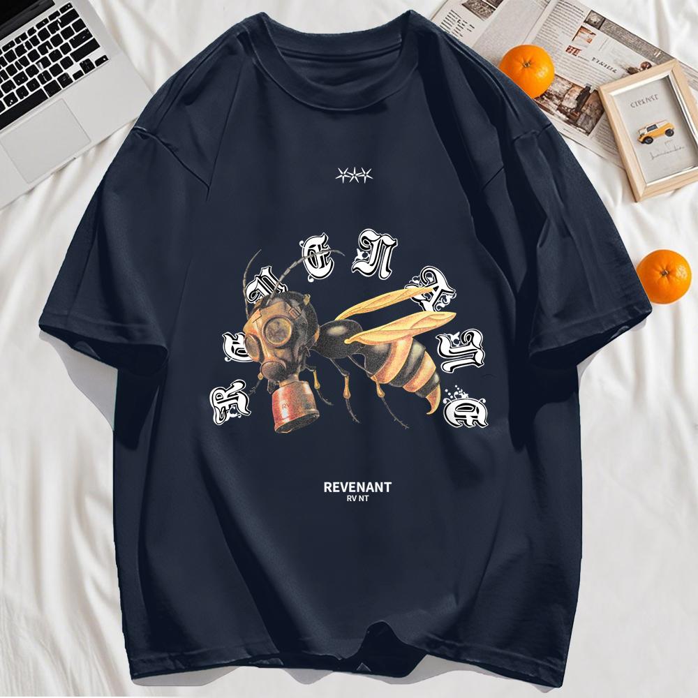 Bees Wearing Gas Masks Prints Men Tee Shirts Cotton Casual T Shirt Crewneck Streetwear Comfortable Soft Short Sleeve