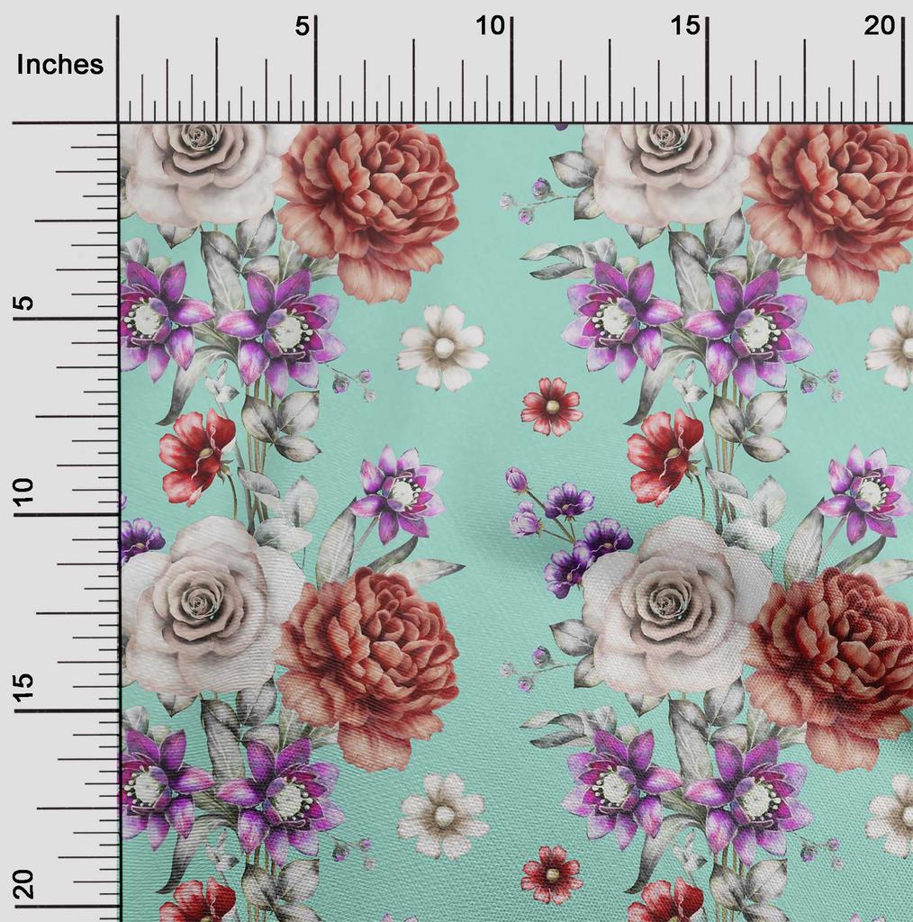 oneOone Cotton Flex Black Fabric Leaves|Lotus & Rose Floral Quilting Supplies Print Sewing Fabric By The Yard 40 Inch