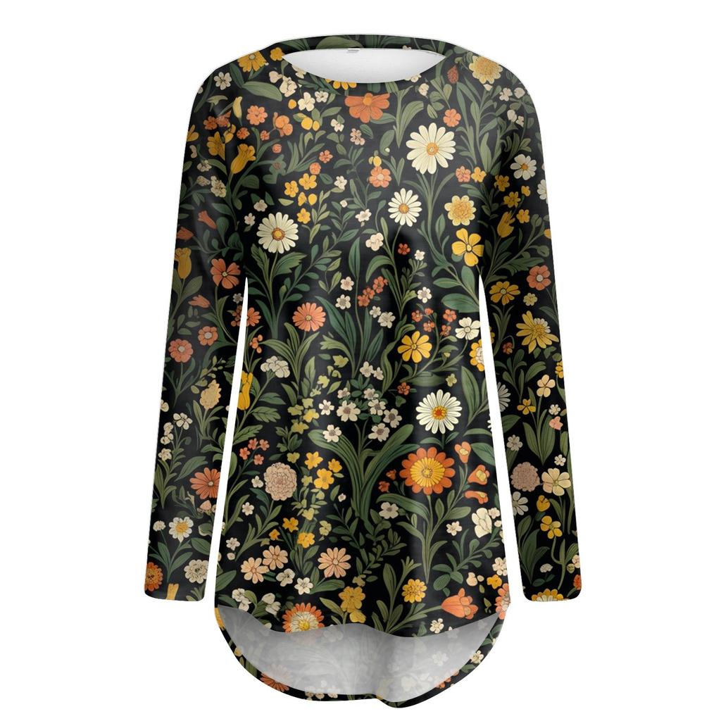 Damenmode Lässig Langarm Print Rundhals Pullover Top Bluse