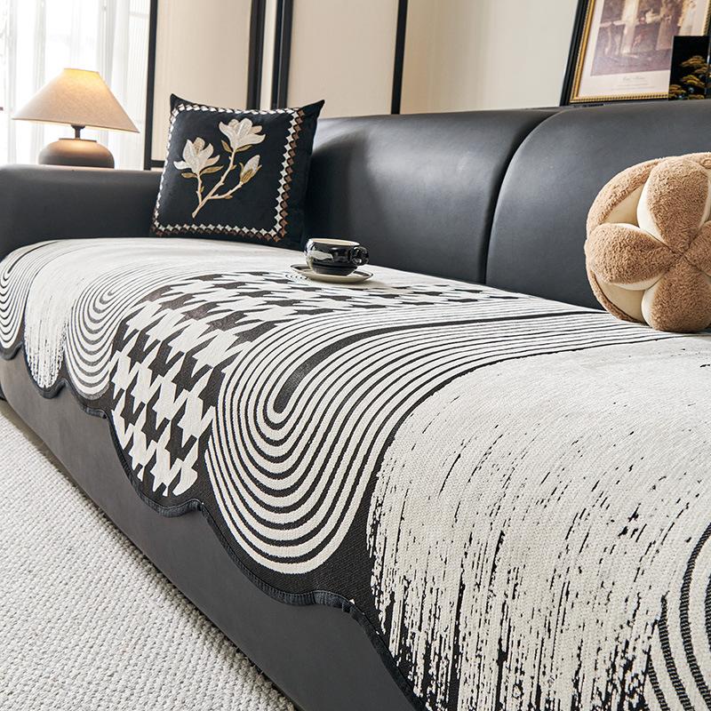 

Leather Big Black Cow Sofa Cushion Irregular Four-Season Universal Special-Shaped High-End Light Luxury Seat Cushion Non-Slip Cover Cloth Towel 90*90cm
