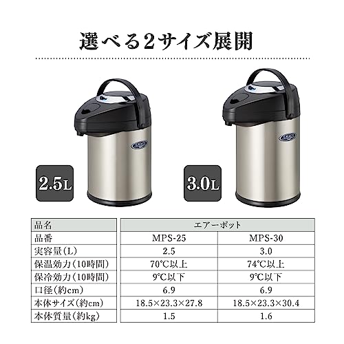 Peacock MPS-30-XA Edelstahl Thermos-Luftkrug, 3,0L