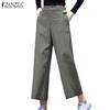 ZANZEA Women Casual High Waist Solid Color Loose Cropped Pants