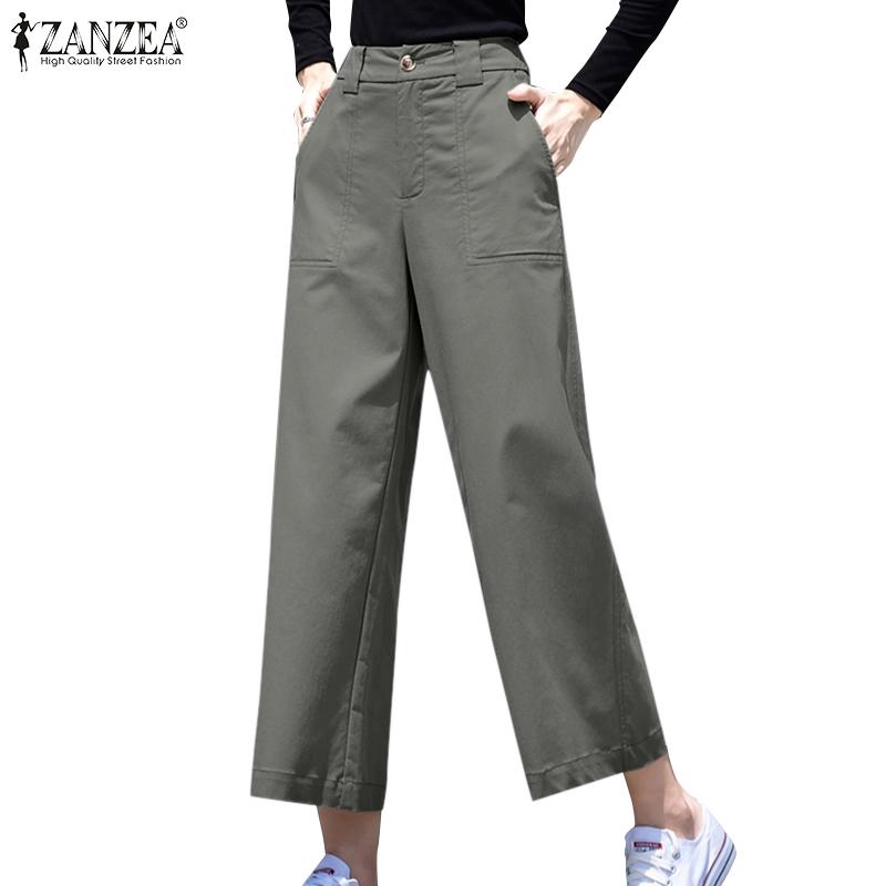 ZANZEA Women Casual High Waist Solid Color Loose Cropped Pants