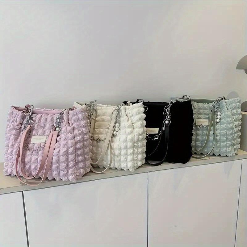 Sommerlich frisch und süß, geraffte Bubble-Cloud-Schultertasche, geräumige Tragetasche für Ausflüge und Pendeln, modische weiche Damenhandtasche