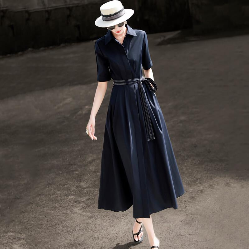 Lancer 2026 Summer Elegant Tencel Shirt Dress with Belt L