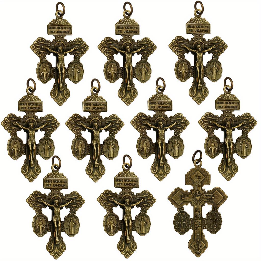 10 Pcs Metal Pardon Crucifix Catholic Pendant With St Benedict and Milagrosa Medal DIY For Rosary Necklace Making Parts