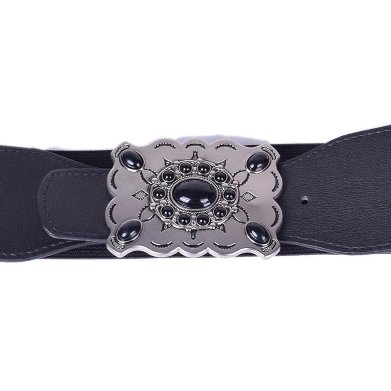 PU Waist Cincher Elegant Wide Chain for Dress Elastic PU Waistband Trendy Underbust Waist Chain Wide Belt