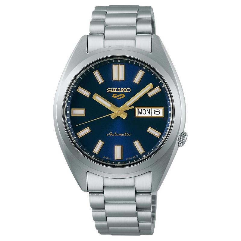 

SEIKO seiko5 100 meters waterproof automatic/manual mechanical movement Steel Strap 37.4mm men s watch blue dial SRPL55K1