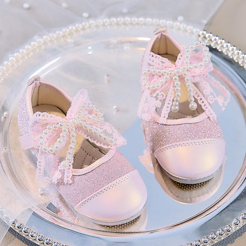 Girls  Autumn Bow Tie Closed Toe Princess Shoes, Soft Sole, Ages 3-12 28 розовый